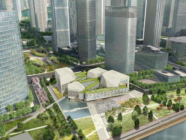 Aerial rendering of campus